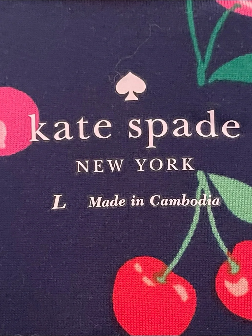 kate spade Navy Cherry-Print Short Sleeve Pajama Set. Runs small in skeeves.